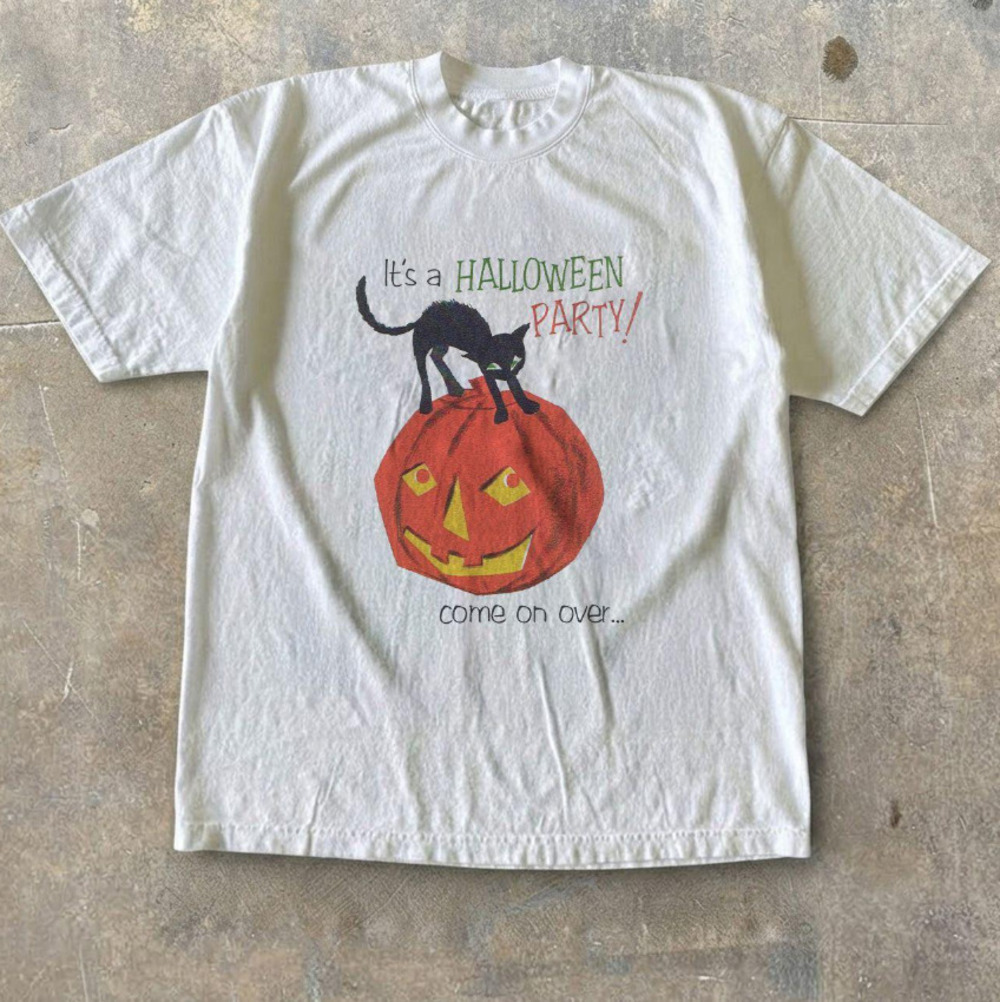It's A Halloween Party Black Cat Pumpkin White T-Shirt
